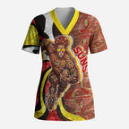 Personalised Gold Coast Suns Scrub Top Trippy Psychedelic Abstract Art Mascot Football Fans