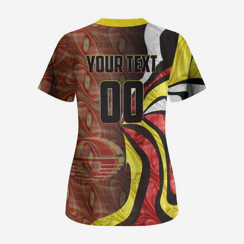 Personalised Gold Coast Suns Scrub Top Trippy Psychedelic Abstract Art Mascot Football Fans