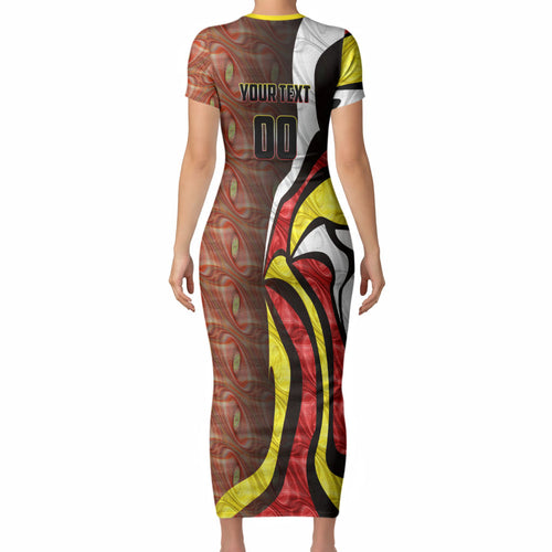 Personalised Gold Coast Suns Short Sleeve Bodycon Dress Trippy Psychedelic Abstract Art Mascot Football Fans