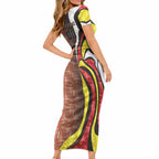 Personalised Gold Coast Suns Short Sleeve Bodycon Dress Trippy Psychedelic Abstract Art Mascot Football Fans