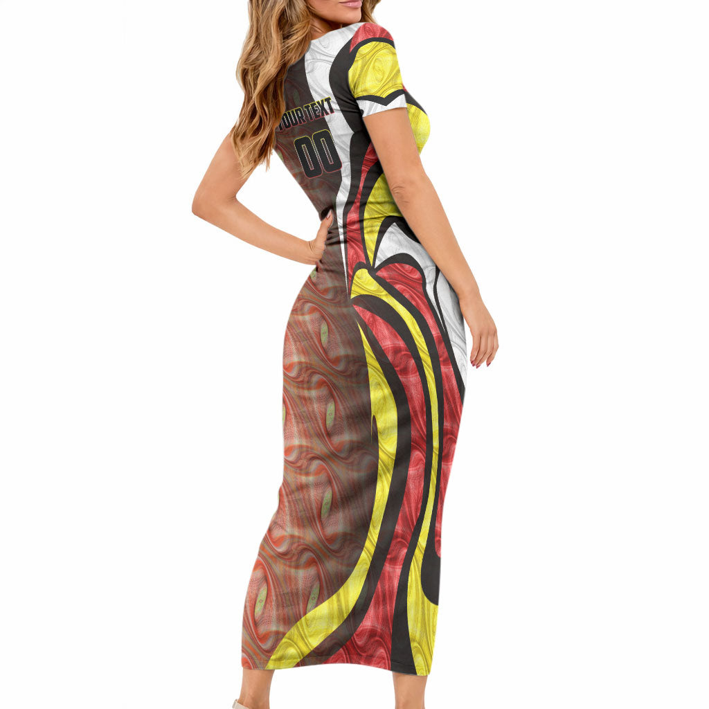 Personalised Gold Coast Suns Short Sleeve Bodycon Dress Trippy Psychedelic Abstract Art Mascot Football Fans