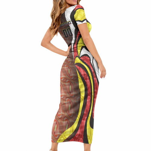 Personalised Gold Coast Suns Short Sleeve Bodycon Dress Trippy Psychedelic Abstract Art Mascot Football Fans