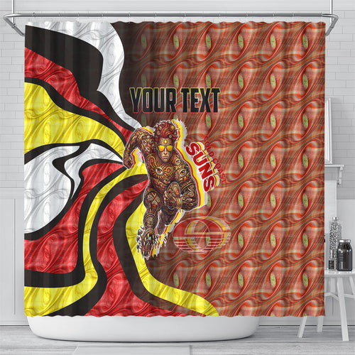Personalised Gold Coast Suns Shower Curtain Trippy Psychedelic Abstract Art Mascot Football Fans