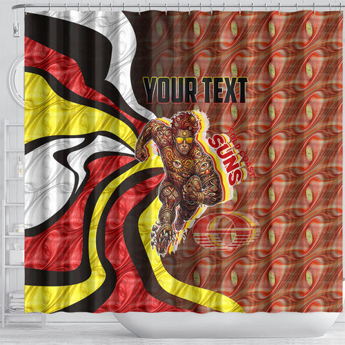 Personalised Gold Coast Suns Shower Curtain Trippy Psychedelic Abstract Art Mascot Football Fans