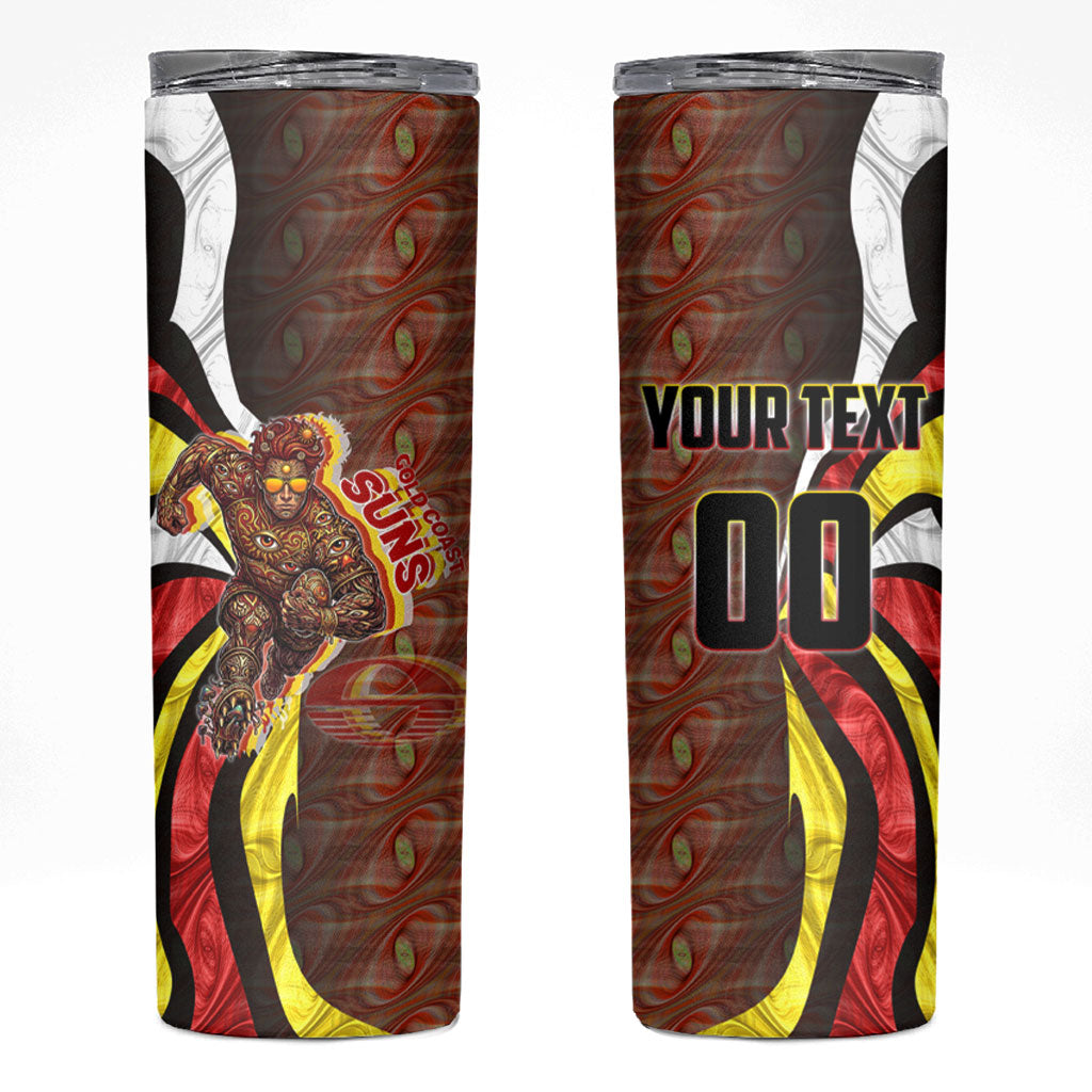 Personalised Gold Coast Suns Skinny Tumbler Trippy Psychedelic Abstract Art Mascot Football Fans