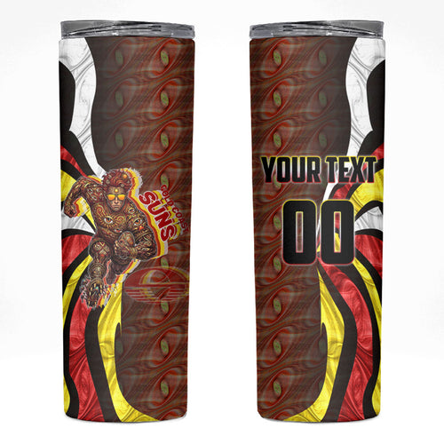 Personalised Gold Coast Suns Skinny Tumbler Trippy Psychedelic Abstract Art Mascot Football Fans