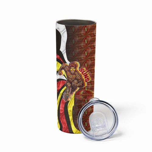 Personalised Gold Coast Suns Skinny Tumbler Trippy Psychedelic Abstract Art Mascot Football Fans