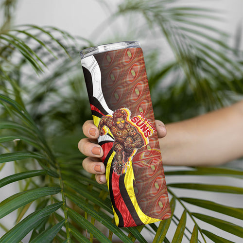 Personalised Gold Coast Suns Skinny Tumbler Trippy Psychedelic Abstract Art Mascot Football Fans