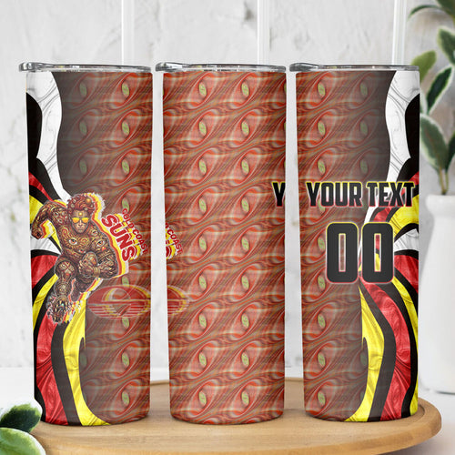 Personalised Gold Coast Suns Skinny Tumbler Trippy Psychedelic Abstract Art Mascot Football Fans
