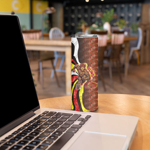 Personalised Gold Coast Suns Skinny Tumbler Trippy Psychedelic Abstract Art Mascot Football Fans