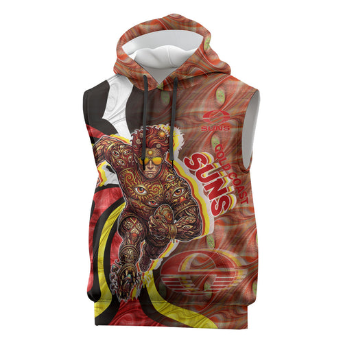 Personalised Gold Coast Suns Sleeveless Hoodie Trippy Psychedelic Abstract Art Mascot Football Fans