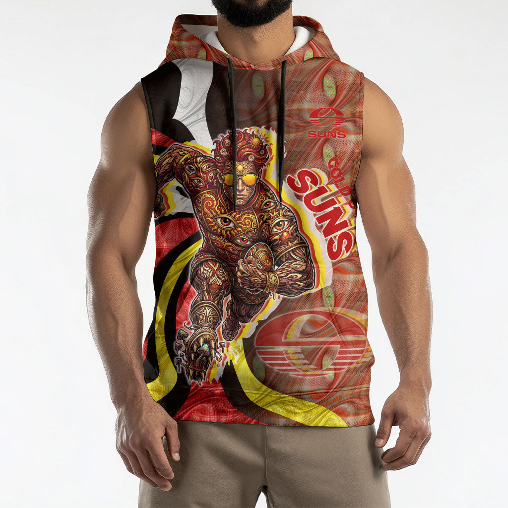 Personalised Gold Coast Suns Sleeveless Hoodie Trippy Psychedelic Abstract Art Mascot Football Fans