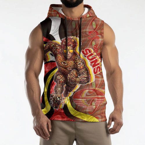 Personalised Gold Coast Suns Sleeveless Hoodie Trippy Psychedelic Abstract Art Mascot Football Fans