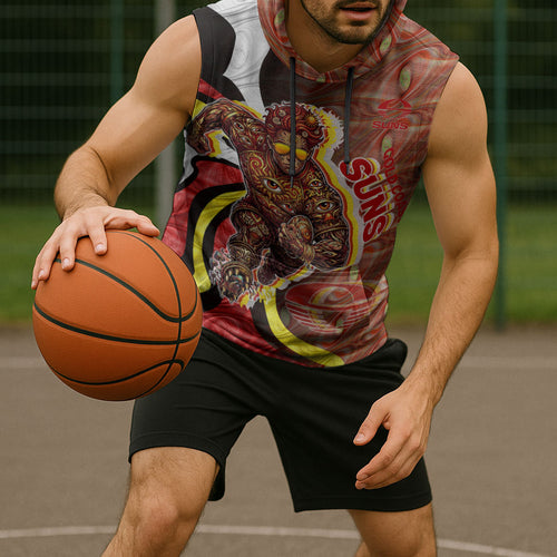 Personalised Gold Coast Suns Sleeveless Hoodie Trippy Psychedelic Abstract Art Mascot Football Fans