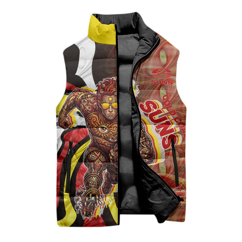 Personalised Gold Coast Suns Sleeveless Puffer Jacket Trippy Psychedelic Abstract Art Mascot Football Fans