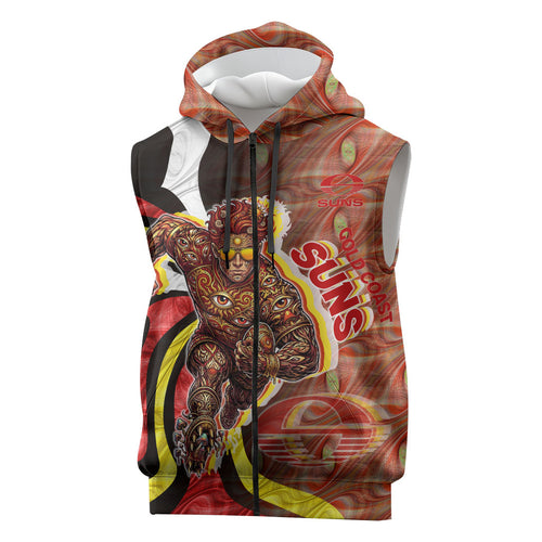 Personalised Gold Coast Suns Sleeveless Zip Hoodie Trippy Psychedelic Abstract Art Mascot Football Fans