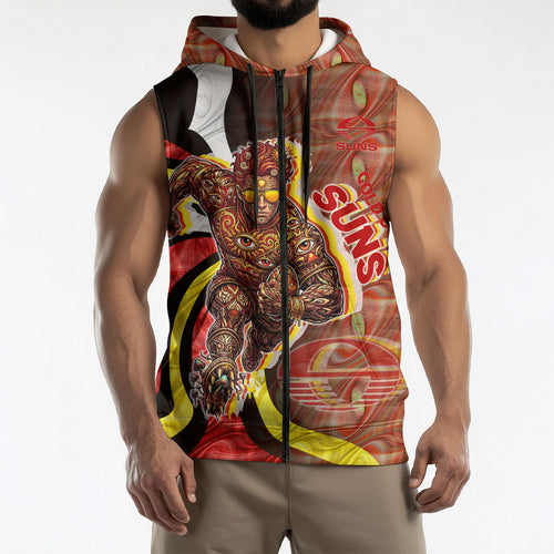 Personalised Gold Coast Suns Sleeveless Zip Hoodie Trippy Psychedelic Abstract Art Mascot Football Fans
