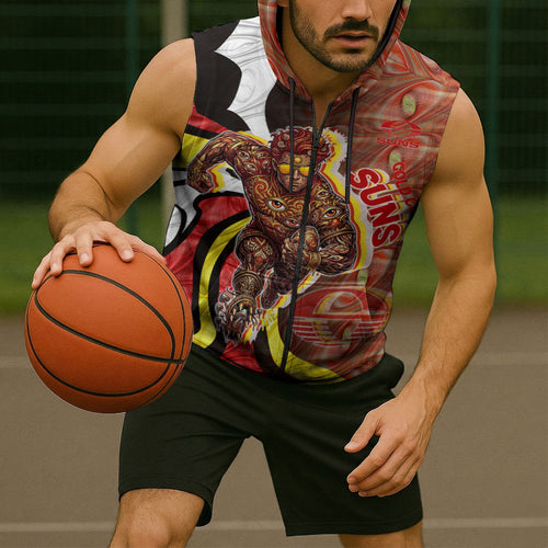 Personalised Gold Coast Suns Sleeveless Zip Hoodie Trippy Psychedelic Abstract Art Mascot Football Fans