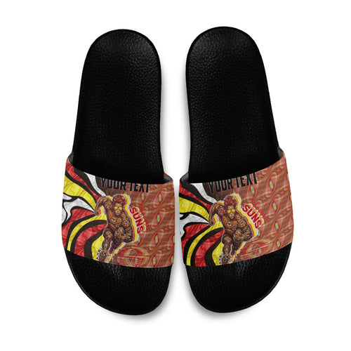 Personalised Gold Coast Suns Slide Sandals Trippy Psychedelic Abstract Art Mascot Football Fans