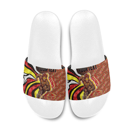 Personalised Gold Coast Suns Slide Sandals Trippy Psychedelic Abstract Art Mascot Football Fans
