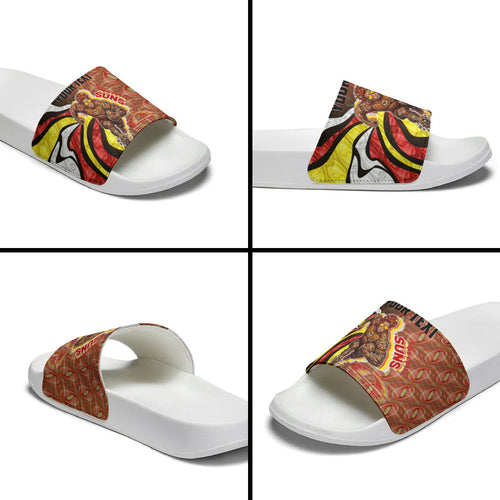 Personalised Gold Coast Suns Slide Sandals Trippy Psychedelic Abstract Art Mascot Football Fans