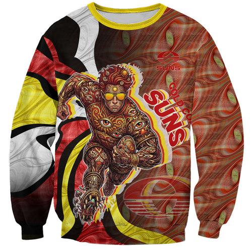 Personalised Gold Coast Suns Sweatshirt Trippy Psychedelic Abstract Art Mascot Football Fans