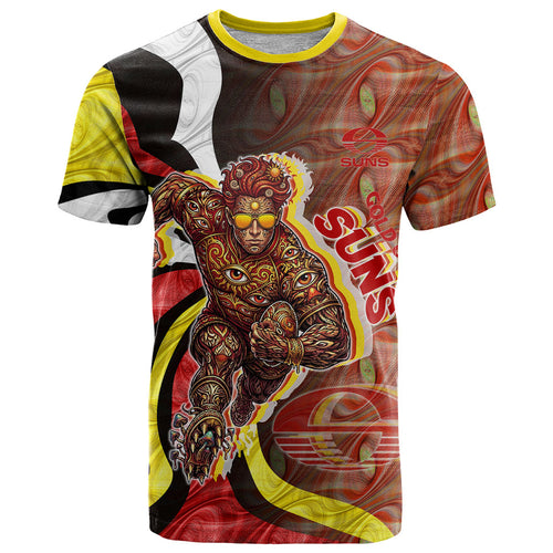 Personalised Gold Coast Suns T Shirt Trippy Psychedelic Abstract Art Mascot Football Fans