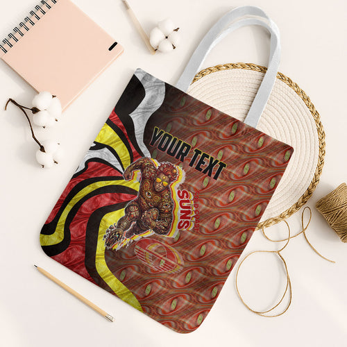 Personalised Gold Coast Suns Tote Bag Trippy Psychedelic Abstract Art Mascot Football Fans