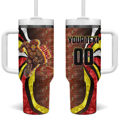Personalised Gold Coast Suns Tumbler With Handle Trippy Psychedelic Abstract Art Mascot Football Fans