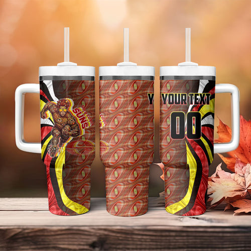 Personalised Gold Coast Suns Tumbler With Handle Trippy Psychedelic Abstract Art Mascot Football Fans