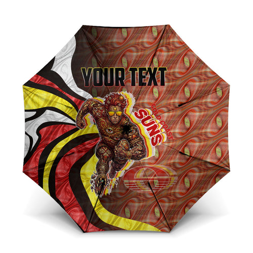 Personalised Gold Coast Suns Umbrella Trippy Psychedelic Abstract Art Mascot Football Fans