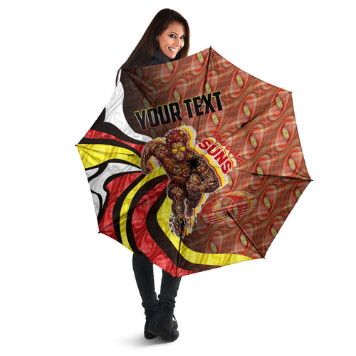 Personalised Gold Coast Suns Umbrella Trippy Psychedelic Abstract Art Mascot Football Fans