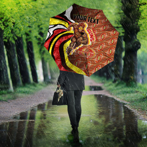 Personalised Gold Coast Suns Umbrella Trippy Psychedelic Abstract Art Mascot Football Fans
