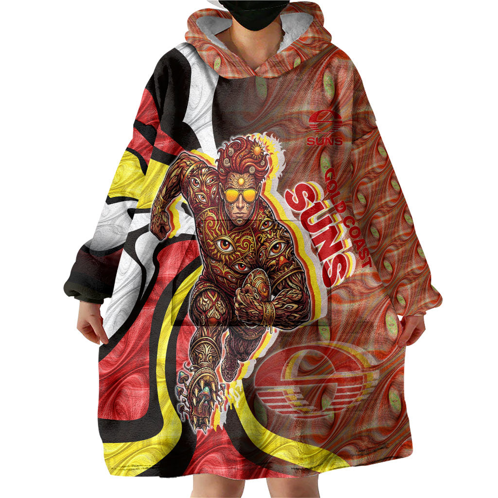 Personalised Gold Coast Suns Wearable Blanket Hoodie Trippy Psychedelic Abstract Art Mascot Football Fans
