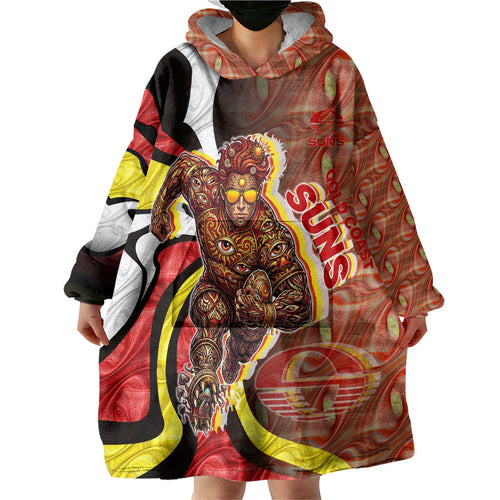 Personalised Gold Coast Suns Wearable Blanket Hoodie Trippy Psychedelic Abstract Art Mascot Football Fans