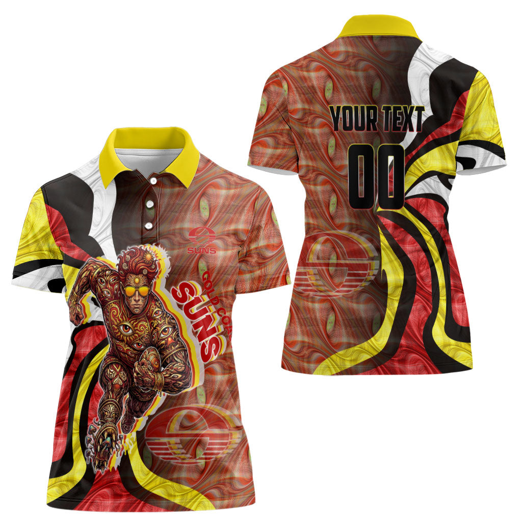 Personalised Gold Coast Suns Women Polo Shirt Trippy Psychedelic Abstract Art Mascot Football Fans