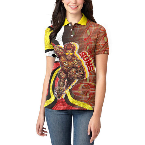 Personalised Gold Coast Suns Women Polo Shirt Trippy Psychedelic Abstract Art Mascot Football Fans