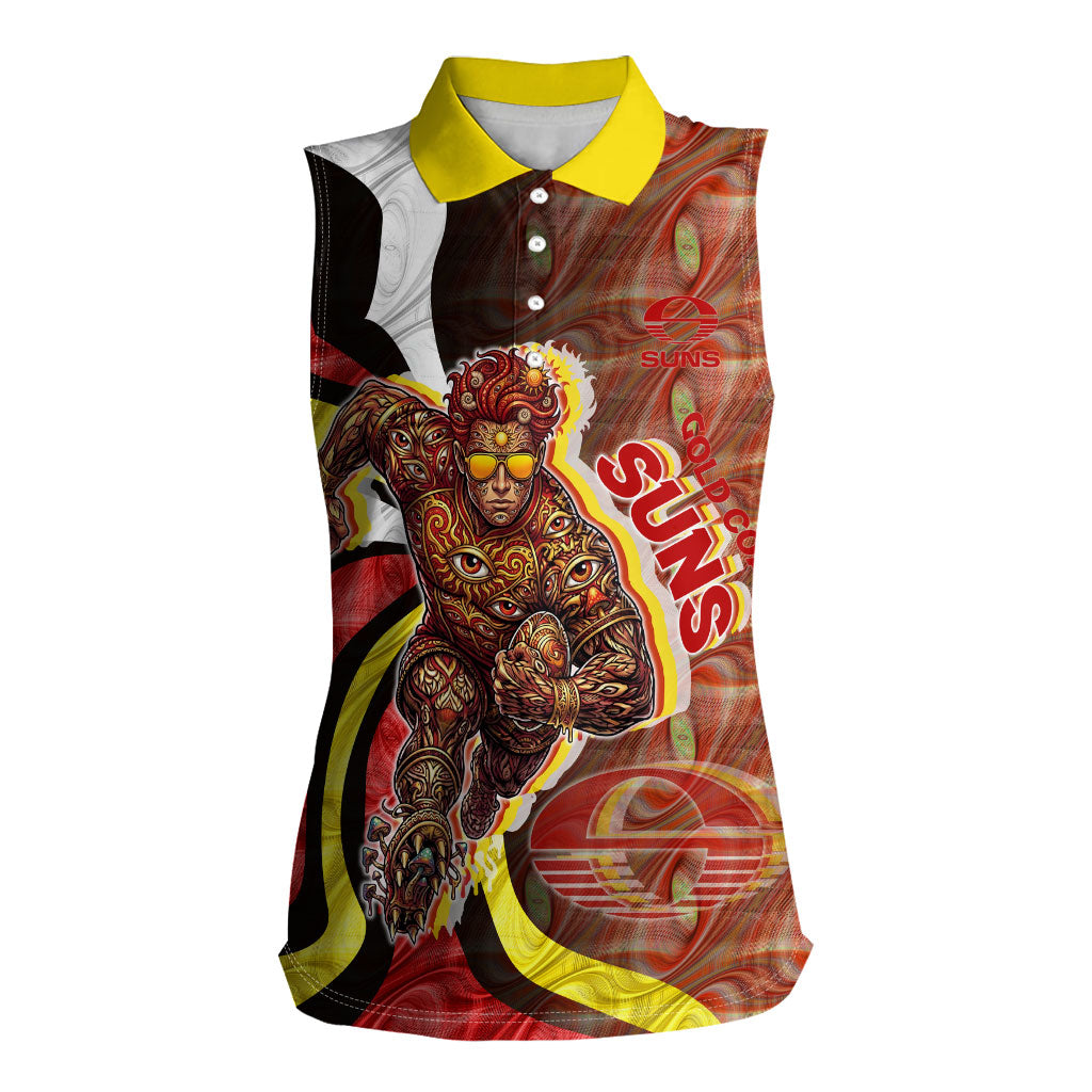 Personalised Gold Coast Suns Women Sleeveless Polo Shirt Trippy Psychedelic Abstract Art Mascot Football Fans