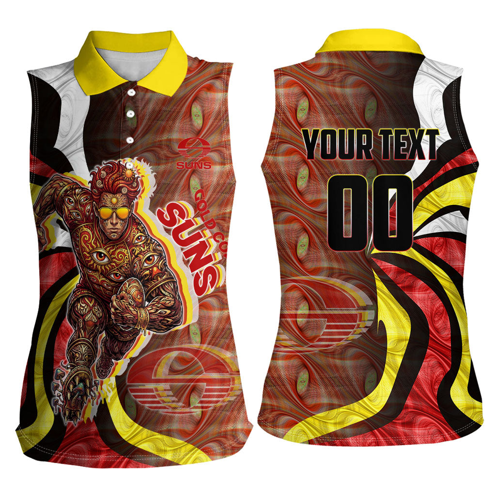 Personalised Gold Coast Suns Women Sleeveless Polo Shirt Trippy Psychedelic Abstract Art Mascot Football Fans