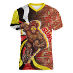Personalised Gold Coast Suns Women V-Neck T-Shirt Trippy Psychedelic Abstract Art Mascot Football Fans