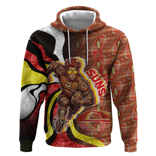 Personalised Gold Coast Suns Zip Hoodie Trippy Psychedelic Abstract Art Mascot Football Fans