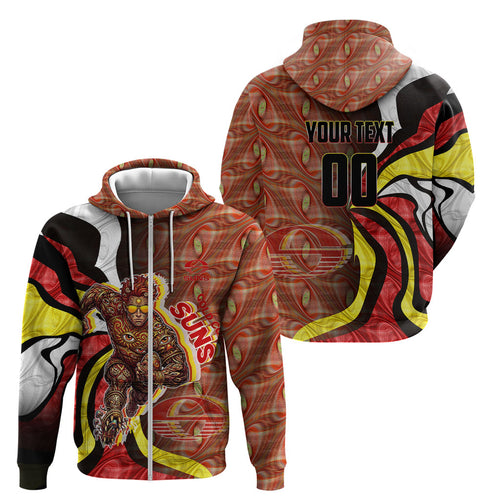 Personalised Gold Coast Suns Zip Hoodie Trippy Psychedelic Abstract Art Mascot Football Fans