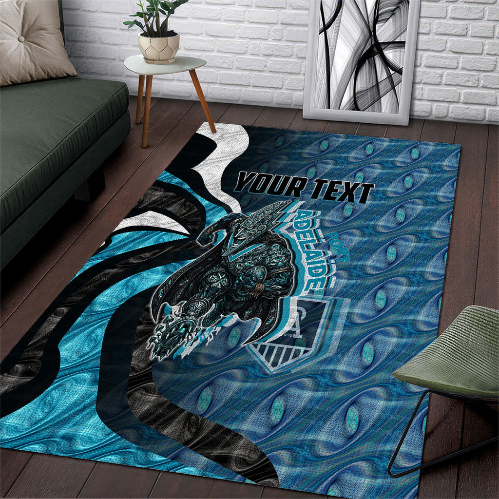 Personalised Port Adelaide Area Rug Trippy Psychedelic Abstract Art Mascot Football Fans