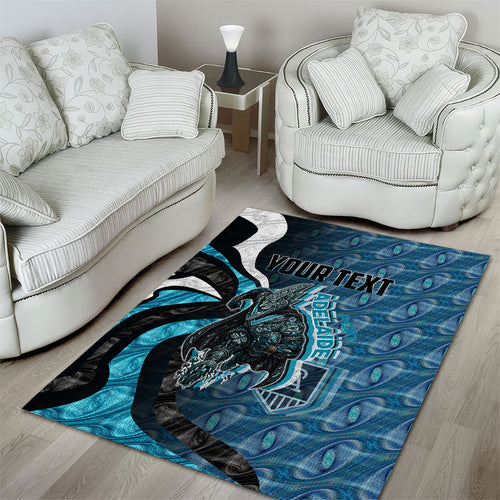 Personalised Port Adelaide Area Rug Trippy Psychedelic Abstract Art Mascot Football Fans