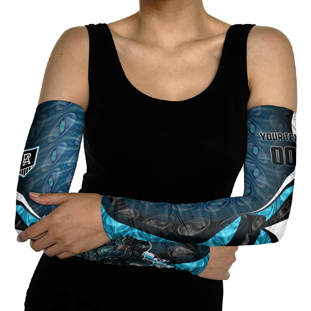 Personalised Port Adelaide Arm Sleeves Trippy Psychedelic Abstract Art Mascot Football Fans
