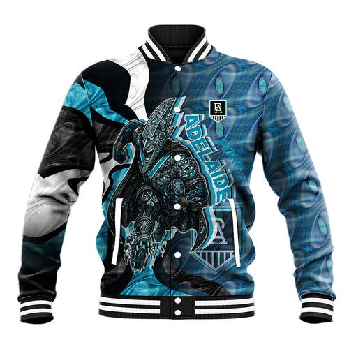 Personalised Port Adelaide Baseball Jacket Trippy Psychedelic Abstract Art Mascot Football Fans