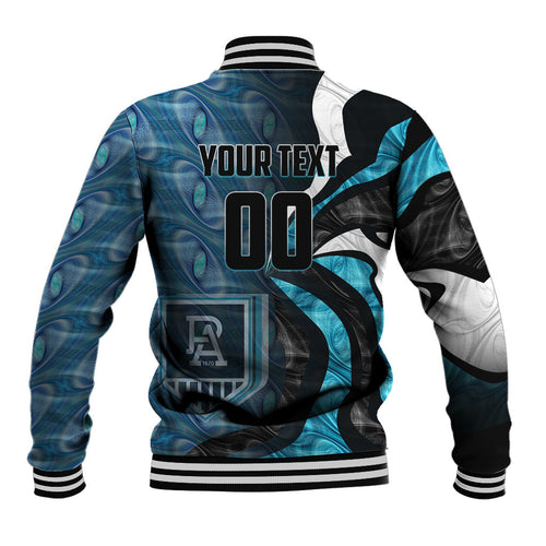 Personalised Port Adelaide Baseball Jacket Trippy Psychedelic Abstract Art Mascot Football Fans