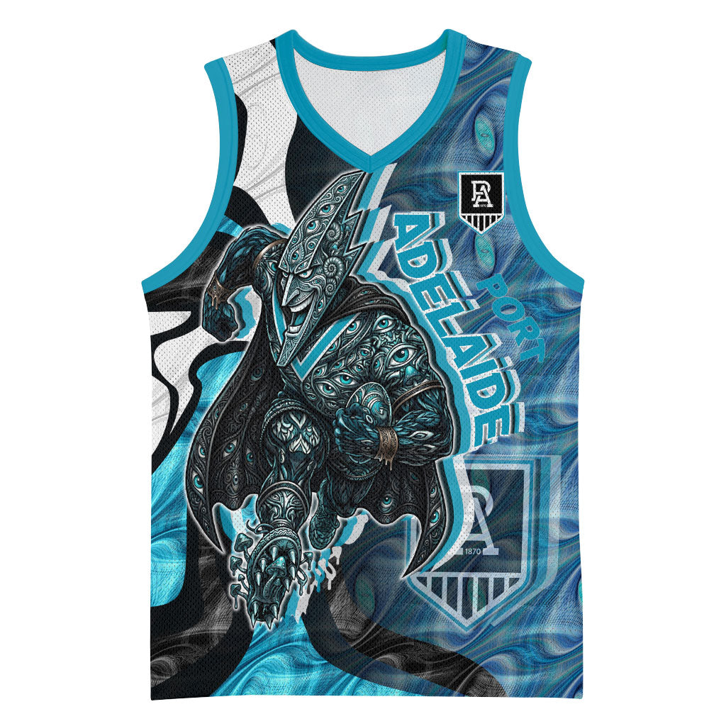 Personalised Port Adelaide Basketball Jersey Trippy Psychedelic Abstract Art Mascot Football Fans