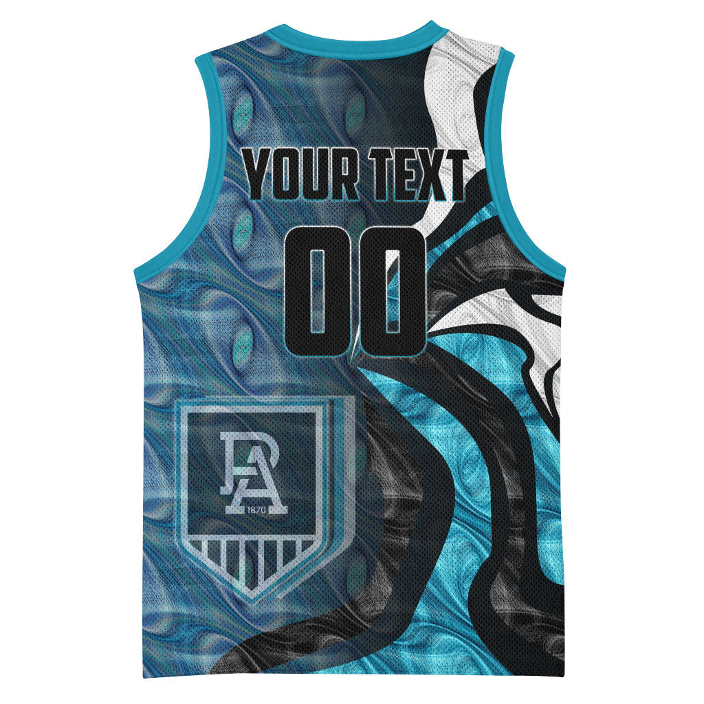 Personalised Port Adelaide Basketball Jersey Trippy Psychedelic Abstract Art Mascot Football Fans