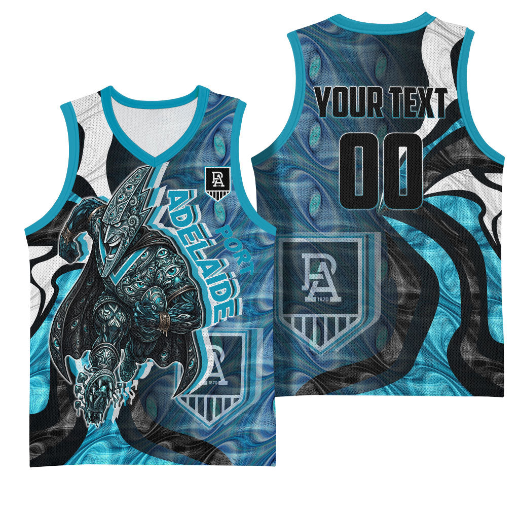 Personalised Port Adelaide Basketball Jersey Trippy Psychedelic Abstract Art Mascot Football Fans